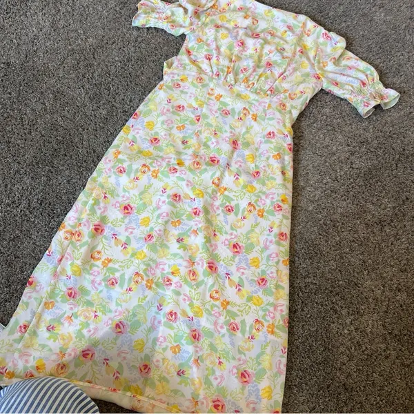 Simple Retro Womens Kora Floral Maxi Dress With Faux Pearl Buttons Sz Small - Image 9