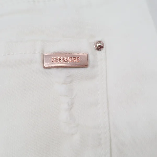 Hixuanyan Fashion Jeans Womens 28 Cropped Cream White Distressed Excellent - Image 4