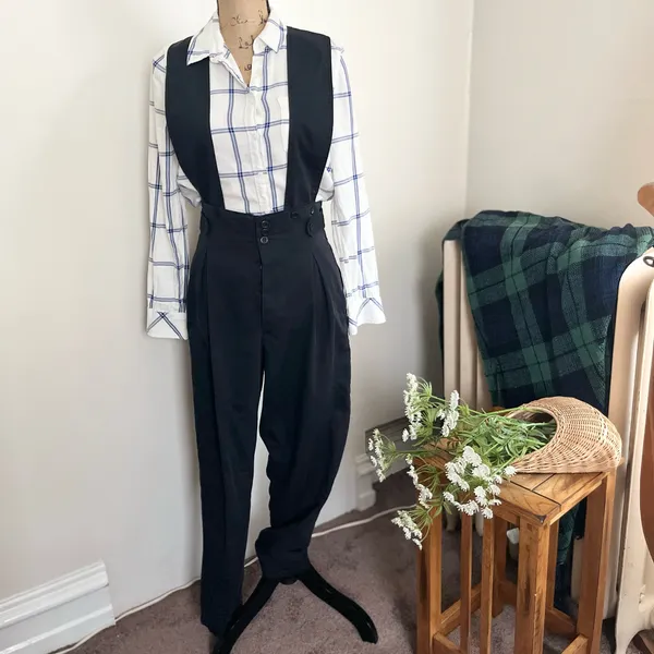 Black cotton vintage pinafore overalls 90s - Image 2