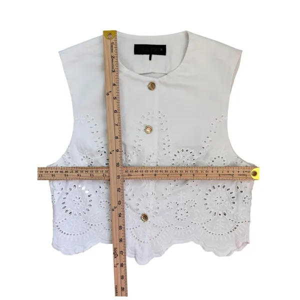Zara Embroidered Eyelet Vest Top Womens S‎ White Cotton Scalloped Gold Buttons - Image 4