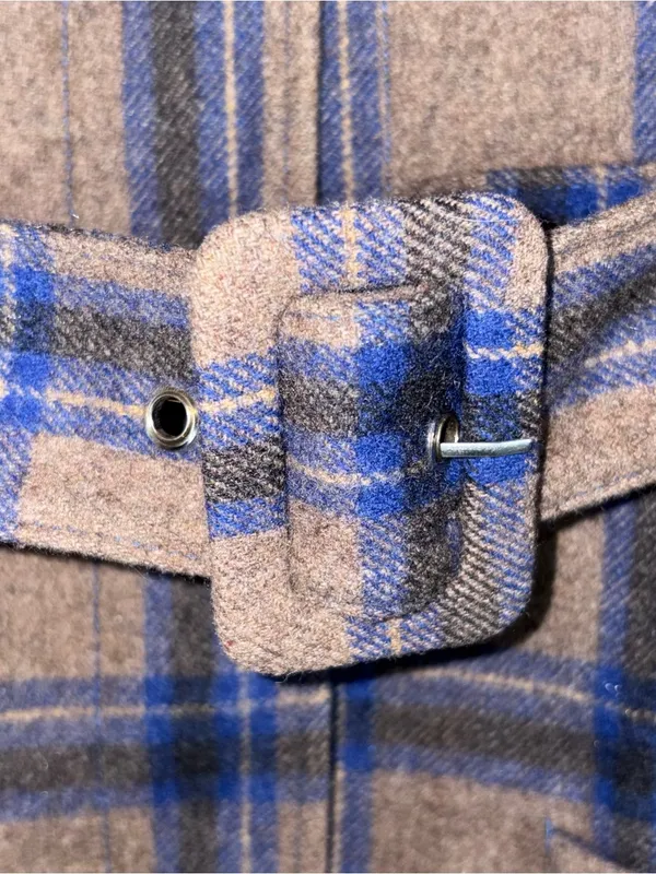 Rouge Par Womens Plaid Wool Blend Coat Sz Medium Blue Brown Buttons Belted Lined - Image 5