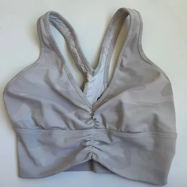 Alo Yoga Sport Bra Womens Small Wild Thing Ruched V Neck Athletic Racerback Camo - Image 2