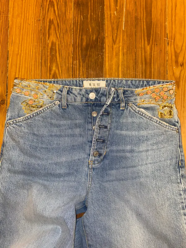 Free People Detail Beaded Jeans - Image 5