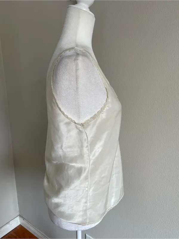 Silk-Look Cream Lace Trim V-Neck Cami Top - Image 3