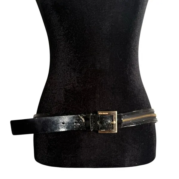Michael Kors Black Leather Belt Gold Zipper Detail Fashion Buckle Size L Flaw - Image 2