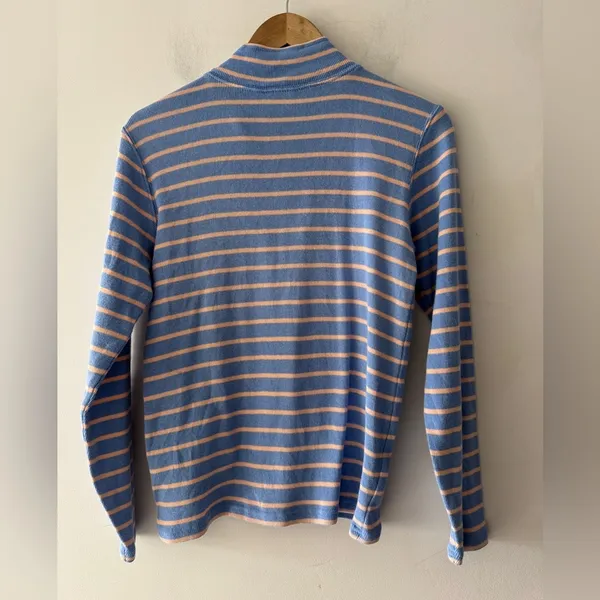 L.L. Bean Blue and Orange French‎ Sailor Stripe Quarter Zip Pullover Sweater - Image 4