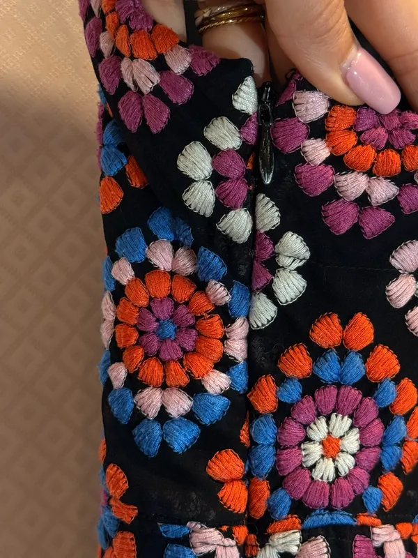 Anthropologie Granny Square Black Multi Crochet-Pattern Midi Dress Embroidered - Image 9