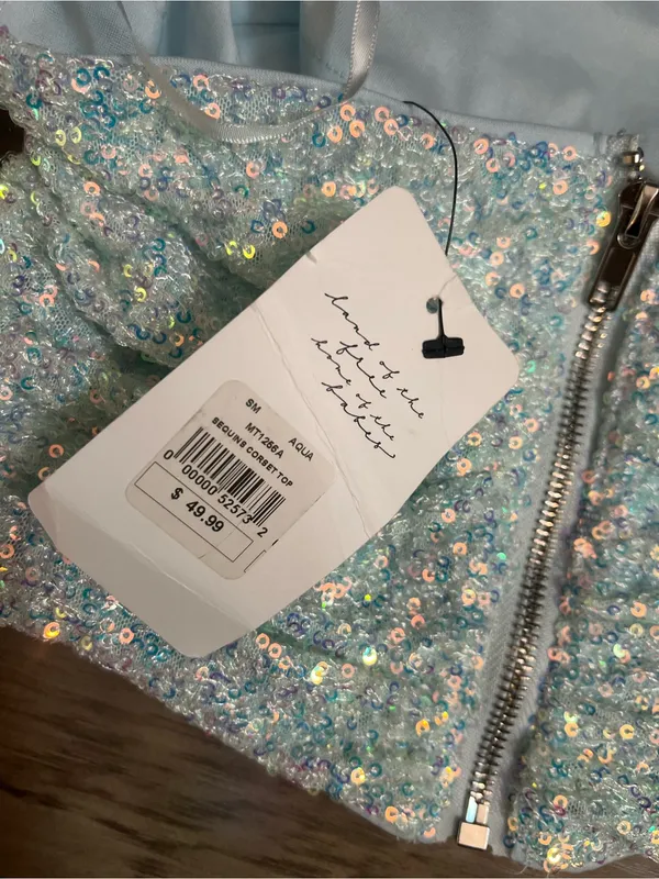 American Threads Aqua Iridescent Sequin Corset Top – NWT Size Small - Image 10