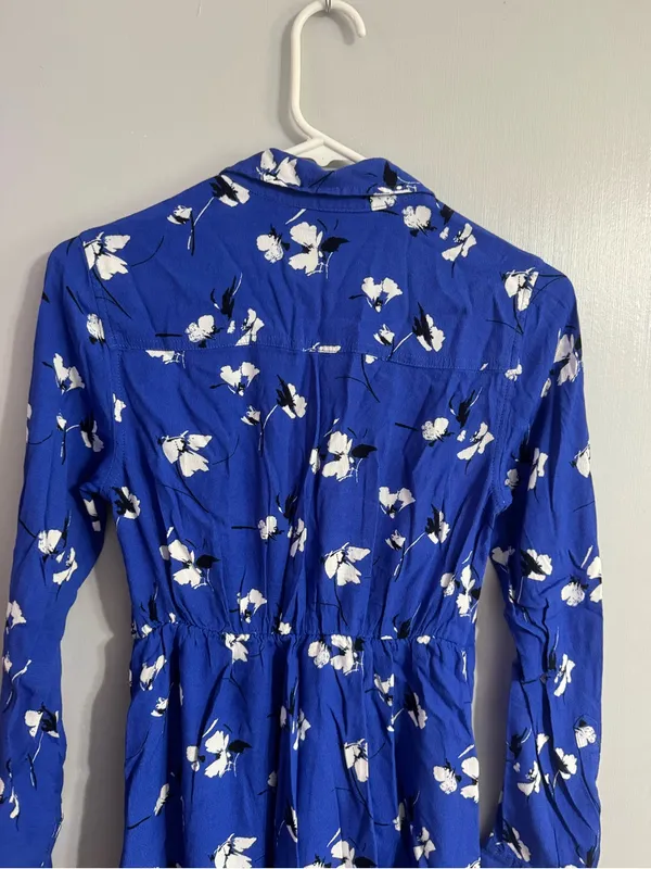 Abercrombie & Fitch Royal Blue Floral Button-Down Shirt Dress Size XS - Image 8