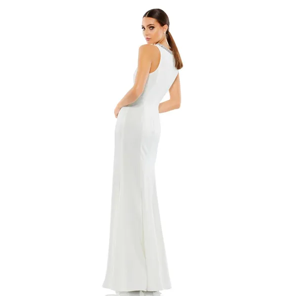 Mac Duggal 49093 White Rhinestone High Neck Trumpet Gown NWT Sz 0‎ $358 - Image 2