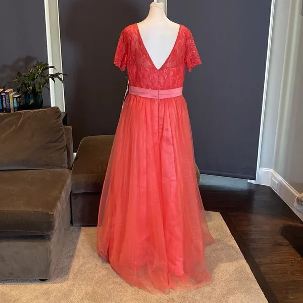 Women’s Full Length Tulle & Lace Sort Sleeve Dress Zip Up Back Size 14 NWT - Image 5