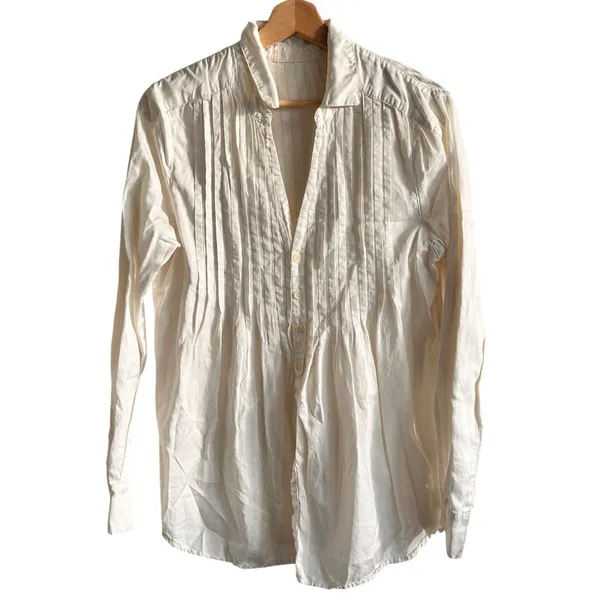 Cp Shades Shirt S Pleated Silk Cotton Blend White Button Down USA Minimalist - Image 2