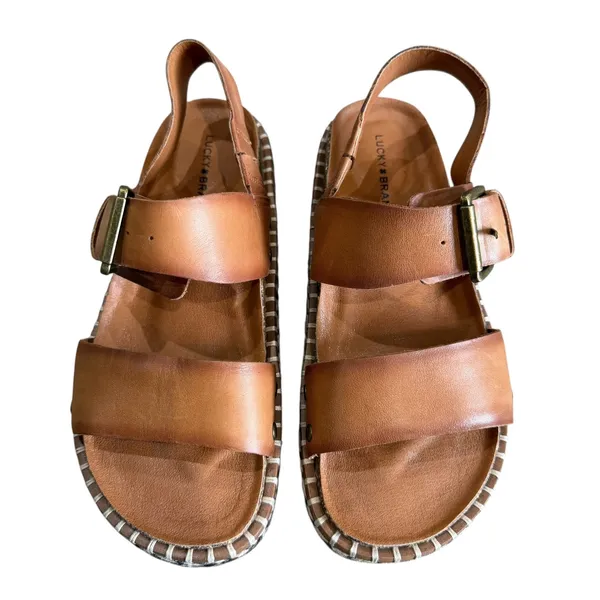 Lucky Brand Leather Sandals Women's 7M Brown Umora Platform Boho Indie Gypsy - Image 3