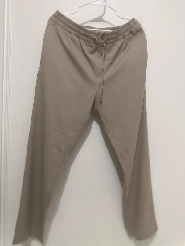 ZARA men,s Taupe Solid Jogger Pants Pockets Drawstring Elastic Waist XL - Image 2