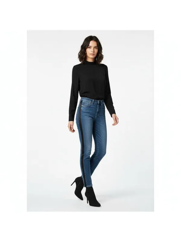7 for All Mankind High-Waist Ankle Skinny Jeans with Coated Black Trim Size 25 - Image 3