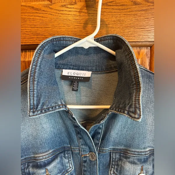 Denim Shirt Dress Plus Size 16 Stretch Belt Eloquii Sz 16 - Image 3