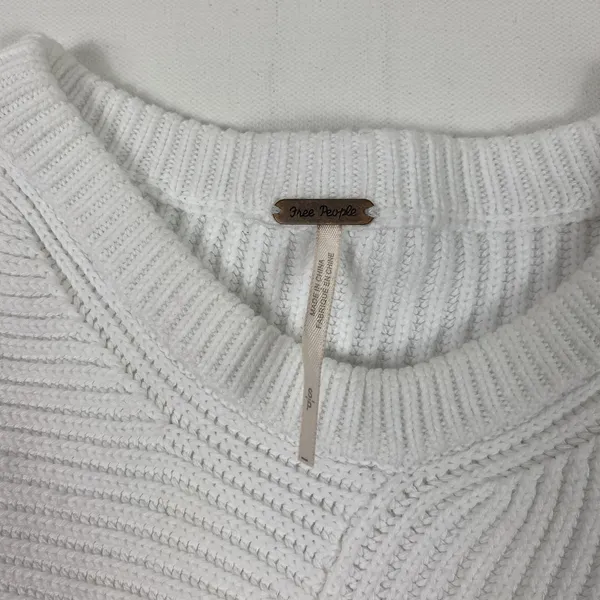 Free People Sweater Womens Small White Ribbed Asymmetrical‎ Pullover Boho Chic - Image 3