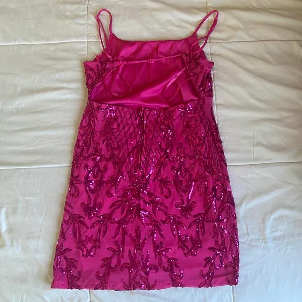 Hot Pink Sequins Dress Size L - Image 4