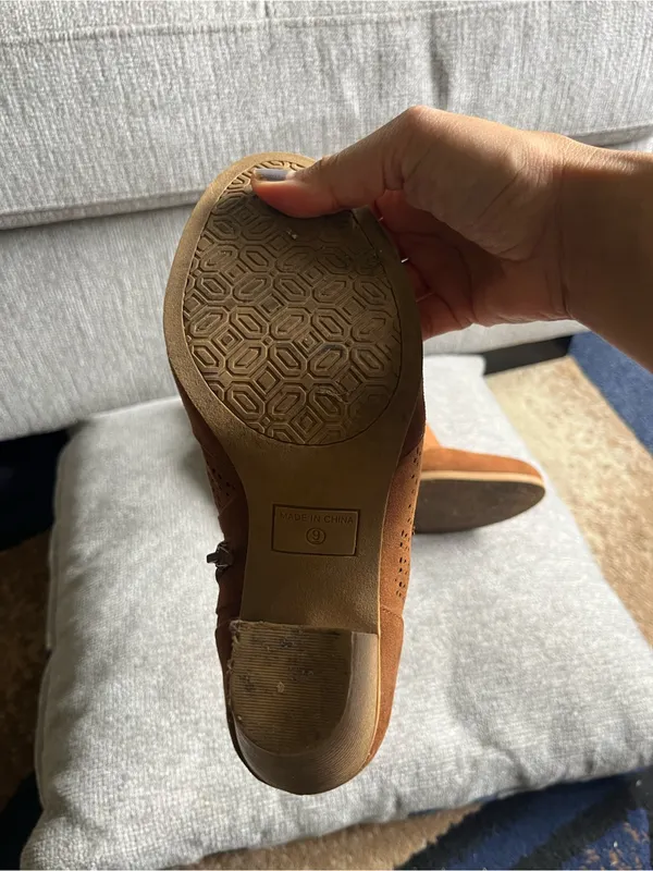 Women's Suede Ankle Booties in Tan with Side Zip - Image 5
