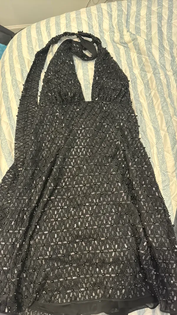 Oh Polly Embellished scarf detail halter neck mini dress - Image 3