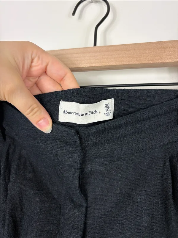Abercrombie Linen Wide Leg Trousers Pants Black Women’s Size 30 10 Pleated - Image 4