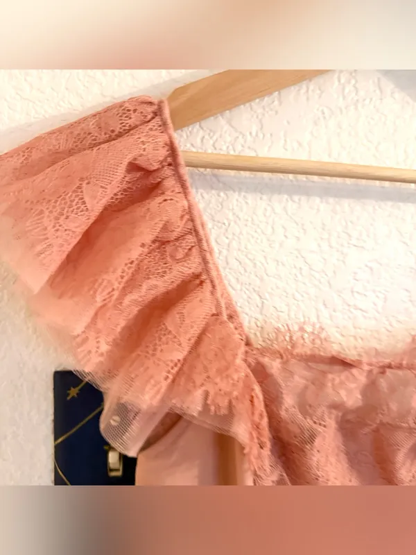 Free People Intimately Womens Top Live It Up Cami Peach Lace Ruffle Size Large - Image 6
