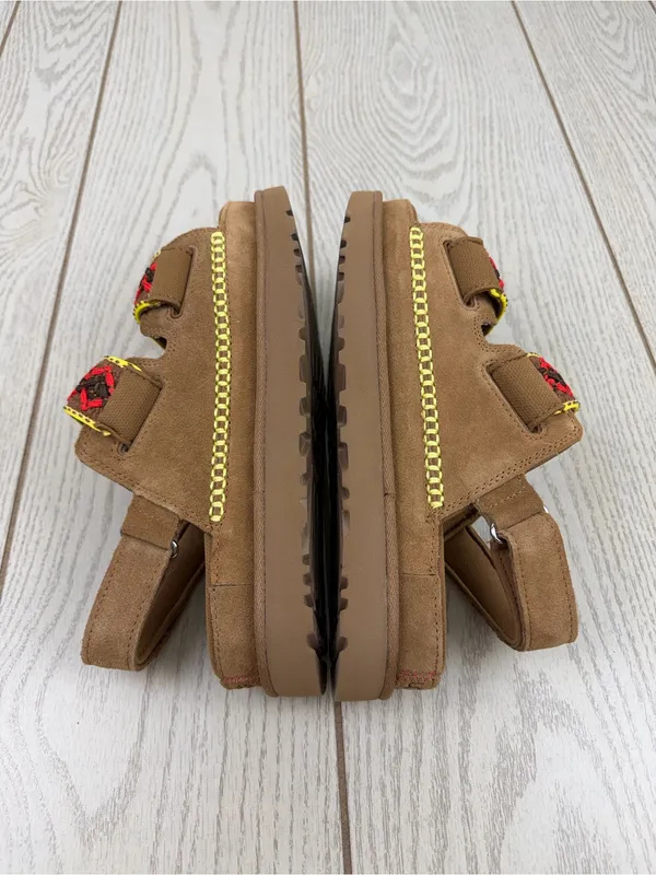UGG Women's Goldenstar Heritage Braid Embroidered Suede Sandal US8 Chestnut $140 - Image 4
