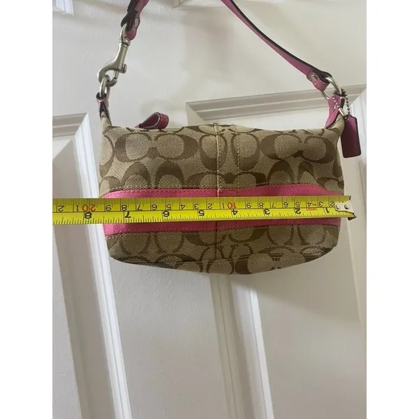 Vintage Y2K Coach Signature Pouch Mini Bag Khaki Pink Canvas - Image 9
