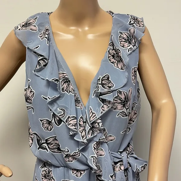 Japna Blue Pink Floral Maxi Faux Wrap Dress Lined to above the knee size M - Image 2