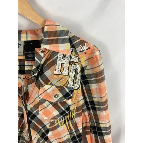Harley Davidson Button Down Lightweight Plaid Shirt Size Small - Image 2