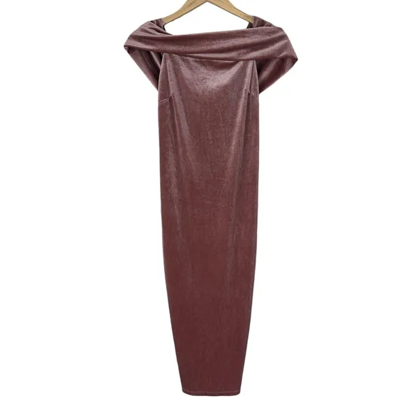 Gianni Bini Off-Shoulder Solid Velvet Midi Dress Rose Pink Formal Elegant Size M - Image 2