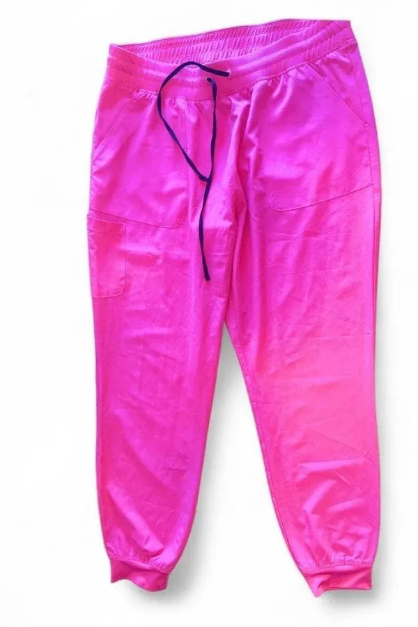 Women's Maevn Fuchsia Drawstring 5 Pocket Jogger Scrub Pants, Size XL - Image 9