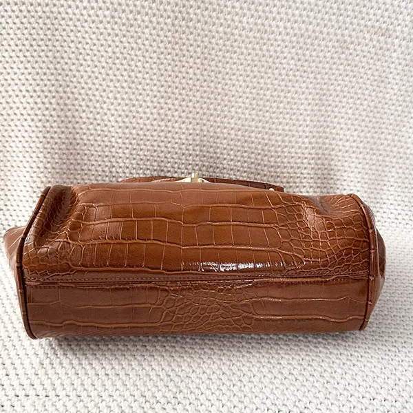 Nine West Cognac Brown Croc Embossed Textured Gold Chain Link Shoulder Bag Glam - Image 13