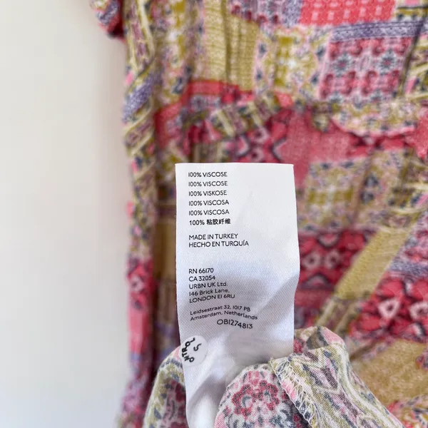 Anthropologie Robin Tiered Ruffle V-Neck Mini Dress Colorful Patchwork Print - Image 8
