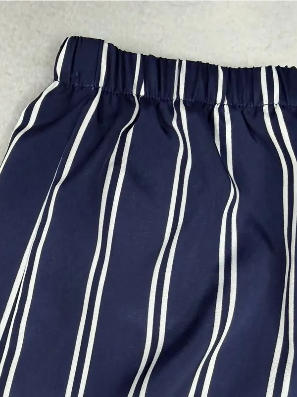 AQUA Paperbag Jogger Pants S Navy White Stripe High Rise Tie Waist - Image 3