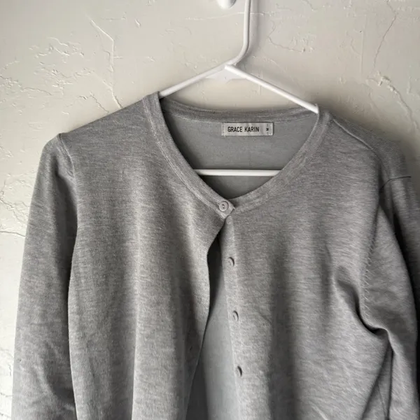Grace Karin Womens Cardigan‎ Sweater Gray V Neck Button Front Knit Preppy Medium - Image 2