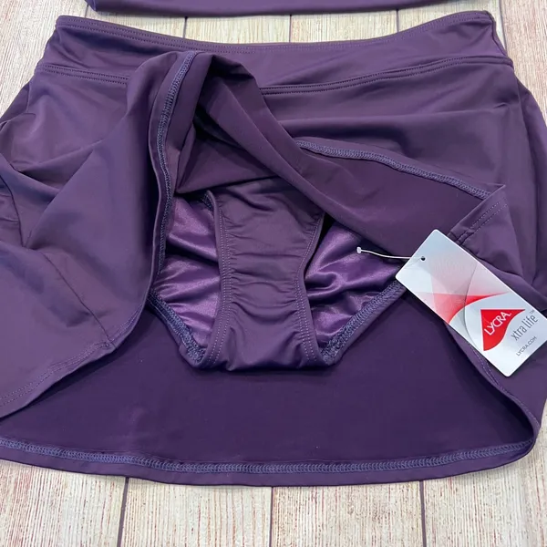 Lands End NEW Womens Deep Purple Asymmetrical Tankini Top Swim Skirt Set Size 4 - Image 3