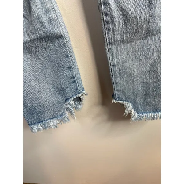 American Eagle Floral Embroidered Mom Jeans High Waist Frayed Hems 8 extra long - Image 5