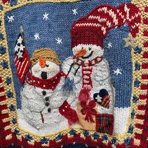 Tiara International Knit Ugly Christmas Sweater Snowman American Flag Medium - Image 5
