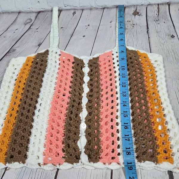 LE LIS COLLECTION Crochet Striped Button Front Crop Top‎ Women Size M - Image 7