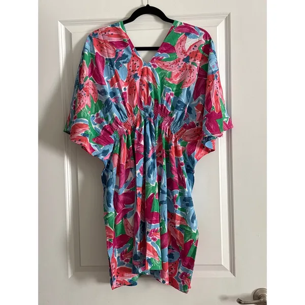 Entro Multicolor Floral‎ Mini Dress V-Neck Smocked Waist Size Medium NWT - Image 4