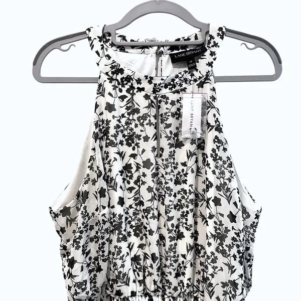 Lane Bryant Womens Black White Floral Halter Midi Dress Size 12 High Low Hem‎ - Image 2