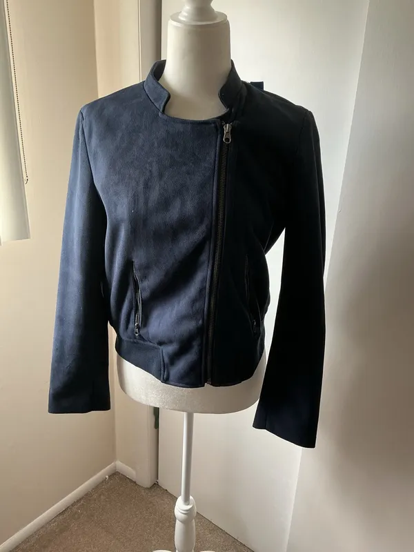 Banana Republic Navy Vegan Suede Moto Jacket-Size Med Petite - Image 2