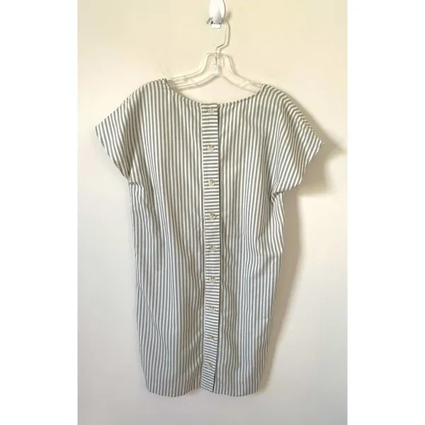 Madewell Striped Button Mini Dress Green Gray Tank Size Small - Image 2