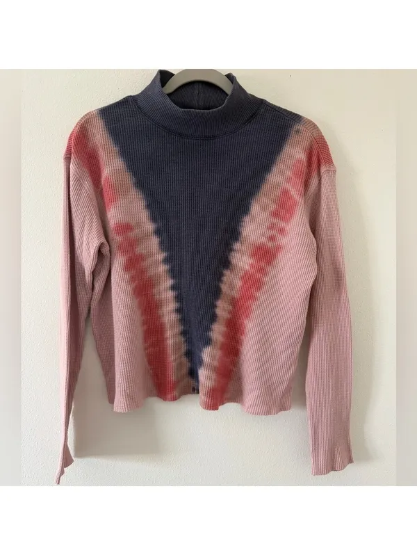 Anthropologie t. La Slouchy 90s Retro Tie Dye Waffle Knit Long Sleeve size small - Image 2
