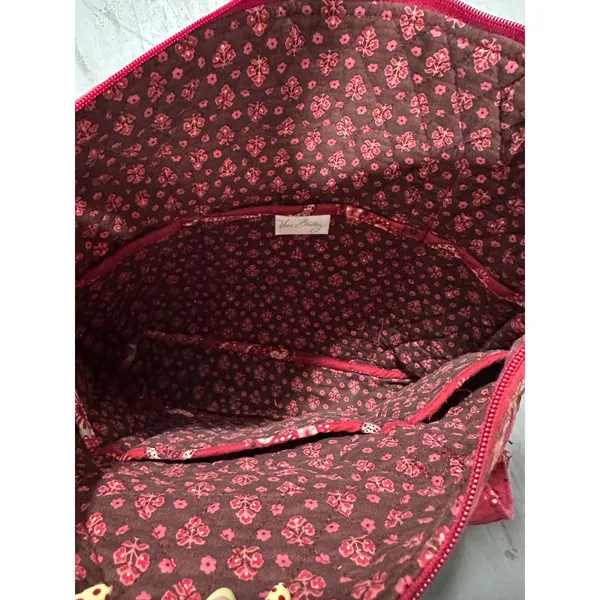 Vera Bradley Red Pink Paisley Quilted Cotton Zip Top Tote Shoulder Bag - Image 6