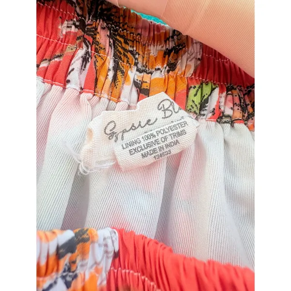Gypsie‎ Blu Womens Floral Maxi Skirt Coral Orange White Elastic Waist Pockets L - Image 2