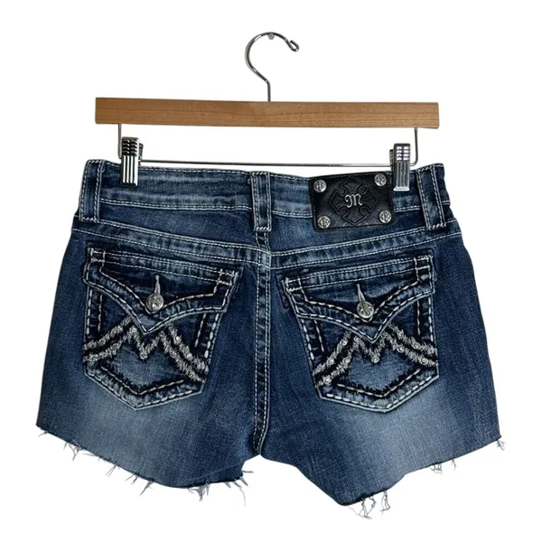 Miss Me Women's Distressed Embellished Denim Shorts Blue Size 26 - Image 2
