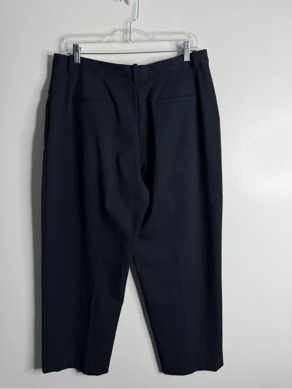 ZARA Navy Straight Leg Trouser Pant Pintuck Large Careerwear Business Casual - Image 3