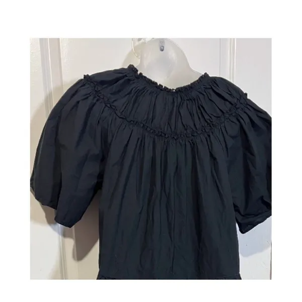Topshop Smocked Poplin minamilist Mini Dress Tiered Ruffles Black size US 6‎ - Image 3